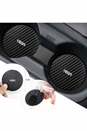 Lada Vega Modeline Özel Siyah Karbon Bardak Altlığı Lada Armali Vega 2 Adet 7 cm Spor Şıklığı İçin