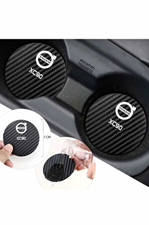 Volvo XC90 Siyah Karbon 7 cm Bardak Altlığı Volvo XC90 Özel Dayanıklı ve Şık Tasarım 2 Adet