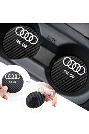 Audi RS Q8 Siyah Karbon Bardak Altlığı Audi Logolu RS Q8 Yazılı Dayanıklı 7 cm Tasarımı 2 Adet