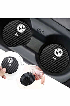 BMW  116i Siyah Karbon Araç Bardak Altlığı BMW Logolu  116i Özel Üretim 2 Adet 7 cm