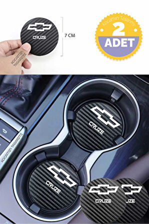 Chevrolet Cruze Siyah Karbon Araç Bardak Altlığı Chevrolet Logolu Cruze 7 cm Dayanıklı Özel Tasarım 2 Adet