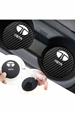 Tata Vista Siyah Karbon 7 cm Bardak Altlığı Tata Yazılı Vista Logolu 2 Adet Dayanıklı Şık Tasarım