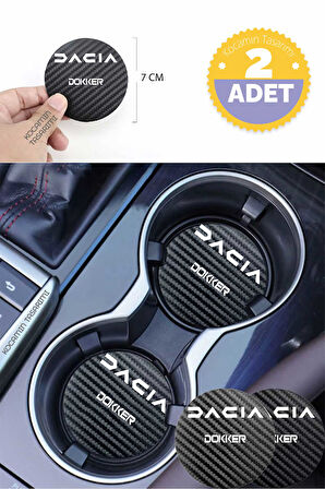 Dacia Dokker Siyah Karbon Bardak Altlığı Dacia Armalı Dokker Yazılı 7 cm Dayanıklı Özel Tasarım 2 Adet
