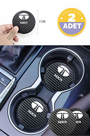 Tata Indica Otomobil İçin Siyah Karbon Bardak Altlığı Tata Indica İçin Dayanıklı ve Şık 7 cm Tasarım 2 Adet