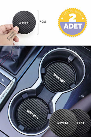 Lada Samara 7 cm Karbon Araç Bardak Altlığı Lada Samara Yazılı Şık ve Dayanıklı Tasarım 2 Adet