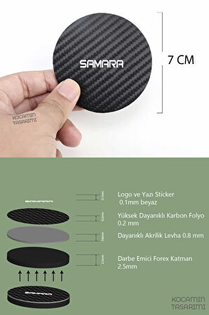 Lada Samara 7 cm Karbon Araç Bardak Altlığı Lada Samara Yazılı Şık ve Dayanıklı Tasarım 2 Adet