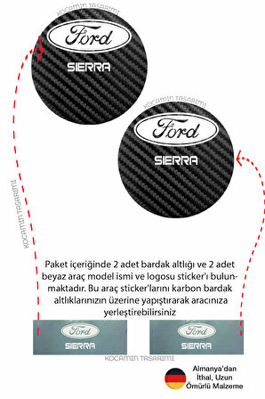 Ford Sierra Yazılı Karbon Araç Bardak Altlığı Ford Sierra Modeli İçin 7 cm Şık Tasarım 2 Adet