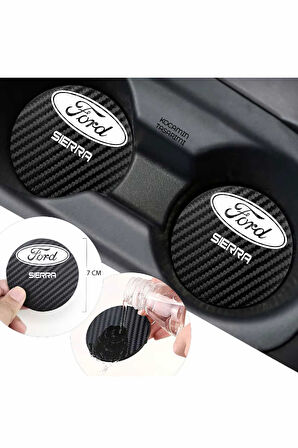 Ford Sierra Yazılı Karbon Araç Bardak Altlığı Ford Sierra Modeli İçin 7 cm Şık Tasarım 2 Adet