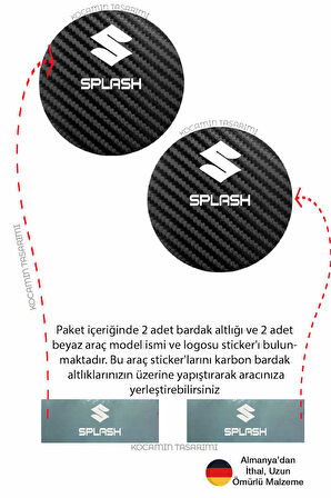 Suzuki Splash Aracınıza Karbon Desenli Araç Bardak Altlığı Suzuki Splash İç Mekanı İçin 7 cm Şık Tasarım 2 Adet