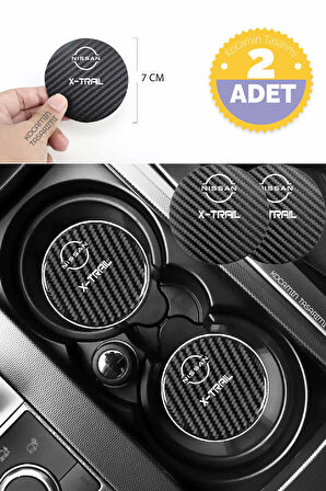 Nissan X-Trail Modeline Uygun Karbon Araç Bardak Altlığı 2 Adet Nissan X-Trail İç Mekanı İçin Şık 7 cm Tasarım