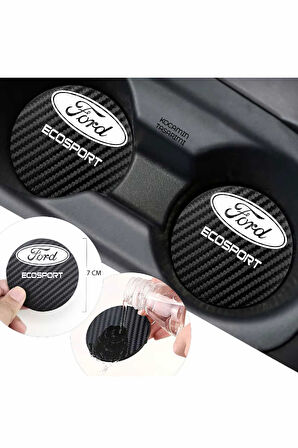 Ford EcoSport Karbon 7 cm Bardak Altlığı 2 Adet Ford Amblemli EcoSport  Yazılı Spor Şıklığı İçin