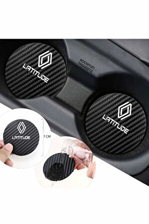Renault Latitude Otomobil İçin Siyah Karbon Bardak Altlığı Renault Latitude İçin Dayanıklı ve Şık 7 cm Tasarım 2 Adet