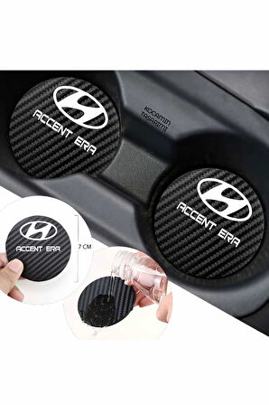 Hyundai Accent Era Siyah Karbon Araç Bardak Altlığı Hyundai Logolu Accent Era Özel Üretim 2 Adet 7 cm