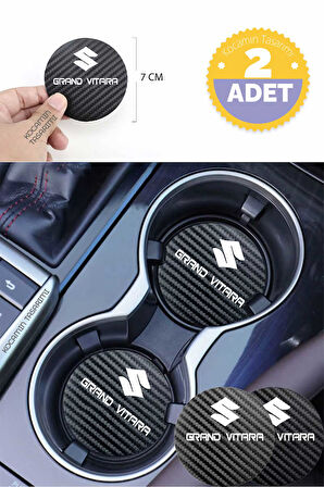 Suzuki Grand Vitara Aracınıza Karbon Desenli Araç Bardak Altlığı Suzuki Grand Vitara İç Mekanı İçin 7 cm Şık Tasarım 2 Adet
