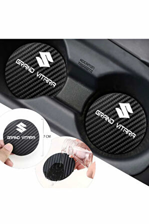 Suzuki Grand Vitara Aracınıza Karbon Desenli Araç Bardak Altlığı Suzuki Grand Vitara İç Mekanı İçin 7 cm Şık Tasarım 2 Adet