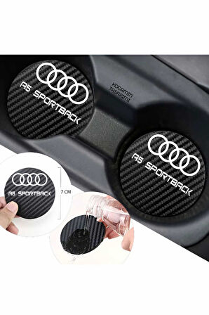 Audi  A5 Sportback Siyah Karbon 7 cm Bardak Altlığı Audi  A5 Sportback Özel Dayanıklı ve Şık Tasarım 2 Adet