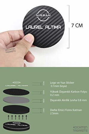 Nissan Laurel Altima Siyah Karbon 7 cm Bardak Altlığı Nissan Yazılı Laurel Altima Logolu 2 Adet Dayanıklı Şık Tasarım