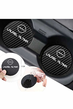 Nissan Laurel Altima Siyah Karbon 7 cm Bardak Altlığı Nissan Yazılı Laurel Altima Logolu 2 Adet Dayanıklı Şık Tasarım