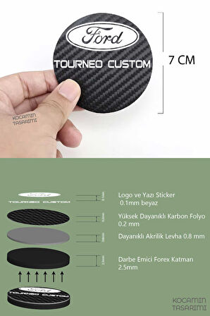 Ford Tourneo Custom Yazılı Karbon Bardak Altlığı Ford Armali Tourneo Custom İçin Spor ve Şık 7 cm 2 Adet Tasarım