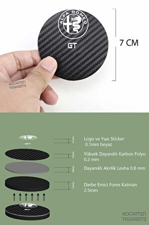 Alfa Romeo Gt Yazılı Karbon Araç Bardak Altlığı Alfa Romeo Gt Modeli İçin 7 cm Şık Tasarım 2 Adet