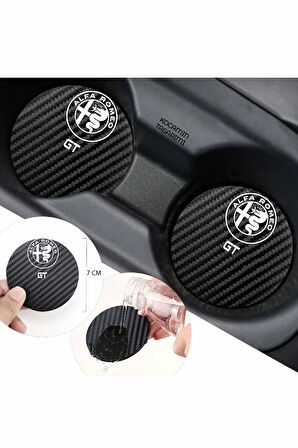 Alfa Romeo Gt Yazılı Karbon Araç Bardak Altlığı Alfa Romeo Gt Modeli İçin 7 cm Şık Tasarım 2 Adet