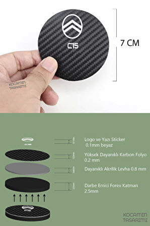 Citroen C15 Karbon Bardak Altlığı Citroen C15 Yazılı Spor ve Şık 2 Adet 7 cm Tasarım