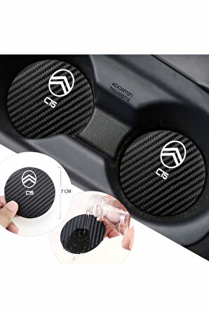 Citroen C15 Karbon Bardak Altlığı Citroen C15 Yazılı Spor ve Şık 2 Adet 7 cm Tasarım