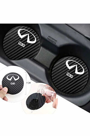 Infiniti Q30 Otomobil İçin Siyah Karbon Bardak Altlığı Infiniti Q30 İçin Dayanıklı ve Şık 7 cm Tasarım 2 Adet
