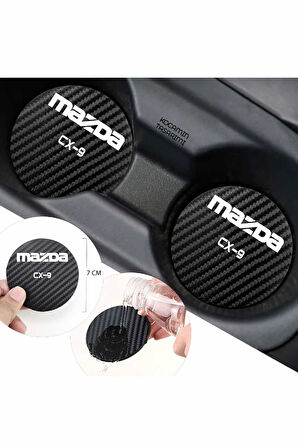 Mazda Cx-9 Karbon Bardak Altlığı Mazda Cx-9 Yazılı Spor ve Şık 2 Adet 7 cm Tasarım