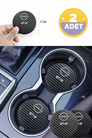 Nissan GT-R Yazılı Karbon Araç Bardak Altlığı Nissan GT-R Modeli İçin 7 cm Şık Tasarım 2 Adet