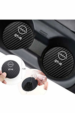 Nissan GT-R Yazılı Karbon Araç Bardak Altlığı Nissan GT-R Modeli İçin 7 cm Şık Tasarım 2 Adet