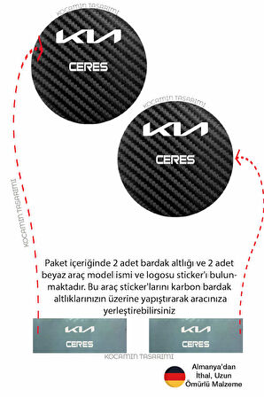 Kia Ceres 7 cm Karbon Araç Bardak Altlığı Kia Ceres Yazılı Şık ve Dayanıklı Tasarım 2 Adet