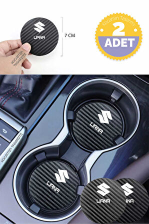 Suzuki Liana 7 cm Karbon Araç Bardak Altlığı Suzuki Liana Yazılı Şık ve Dayanıklı Tasarım 2 Adet