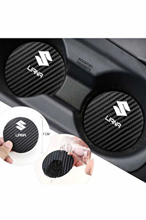 Suzuki Liana 7 cm Karbon Araç Bardak Altlığı Suzuki Liana Yazılı Şık ve Dayanıklı Tasarım 2 Adet