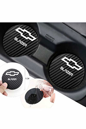 Chevrolet Blazer Siyah Karbon Bardak Altlığı 2 Adet Chevrolet Logolu Blazer Yazılı 7 cm İçin Özel Tasarım