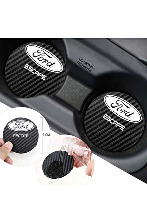 Ford Escape Modeline Özel Siyah Karbon Bardak Altlığı Ford Armali Escape 2 Adet 7 cm Spor Şıklığı İçin