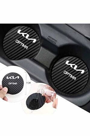 Kia Optima Karbon Bardak Altlığı Kia Optima Yazılı Spor ve Şık 2 Adet 7 cm Tasarım