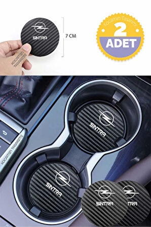 Opel Sintra Yazılı Siyah Karbon Araç Bardak Altlığı Opel Logolu Sintra İçin Şık ve Spor 7 cm Tasarım 2 Adet