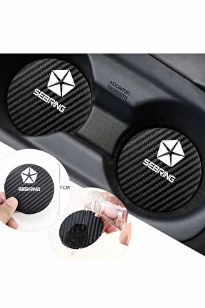 Chrysler Sebring Siyah Karbon Bardak Altlığı 2 Adet Chrysler Logolu Sebring Yazılı 7 cm İçin Özel Tasarım