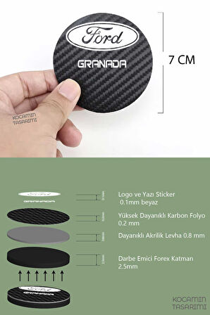 Ford Granada Karbon 7 cm Bardak Altlığı 2 Adet Ford Amblemli Granada  Yazılı Spor Şıklığı İçin