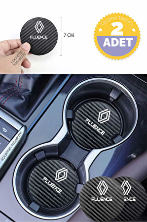 Renault Fluence Siyah Karbon 7 cm Bardak Altlığı Renault Fluence Özel Dayanıklı ve Şık Tasarım 2 Adet