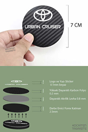 Toyota Urban Cruiser Yazılı Karbon Bardak Altlığı Toyota Armali Urban Cruiser İçin Spor ve Şık 7 cm 2 Adet Tasarım
