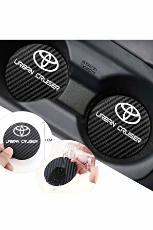 Toyota Urban Cruiser Yazılı Karbon Bardak Altlığı Toyota Armali Urban Cruiser İçin Spor ve Şık 7 cm 2 Adet Tasarım