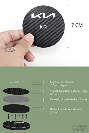 Kia Universal Karbon 7 cm Bardak Altlığı 2 Adet Kia Amblemli Universal  Yazılı Spor Şıklığı İçin