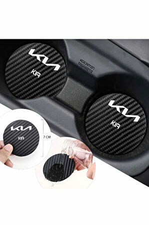 Kia Universal Karbon 7 cm Bardak Altlığı 2 Adet Kia Amblemli Universal  Yazılı Spor Şıklığı İçin