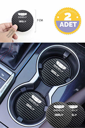 Geely Yazılı Yazılı Siyah Karbon Araç Bardak Altlığı Geely Logolu Yazılı İçin Şık ve Spor 7 cm Tasarım 2 Adet