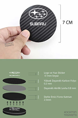Subaru Premium Modeline Özel Siyah Karbon Bardak Altlığı Subaru Armali Premium 2 Adet 7 cm Spor Şıklığı İçin
