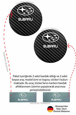 Subaru Premium Modeline Özel Siyah Karbon Bardak Altlığı Subaru Armali Premium 2 Adet 7 cm Spor Şıklığı İçin