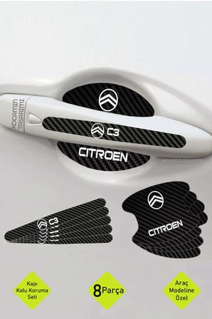 Karbon Desenli Citroen C3 Kapı İçi Kolları Çizilmelere Karşı Koruma Folyo Seti - Şık Dekoratif Tasarım