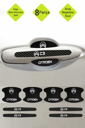 Karbon Desenli Citroen C3 Kapı İçi Kolları Çizilmelere Karşı Koruma Folyo Seti - Şık Dekoratif Tasarım